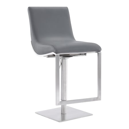 Armen Living Victory Contemporary Swivel Barstool in Brushed Stainless Steel and Gray Faux Leather LCVCSWBABSGR